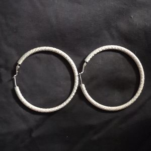 Silver textured hoop earrings